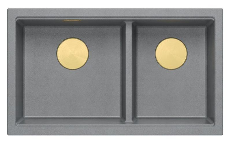 Quadri Newport II Doble Lavabo Empotrado de Granito Gris 702 x 390 mm con Tapón Dorado 1208971380
