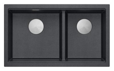 Quadri Newport II Double Anthracite Granite Undermount Sink 702 x 390 mm with Stainless Steel Plug 1208971384