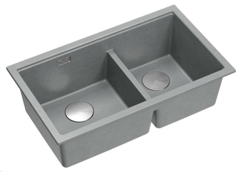 Quadri Newport II Doble Lavabo Empotrado de Granito Gris 702 x 390 mm con tapón de acero inoxidable 1208971385