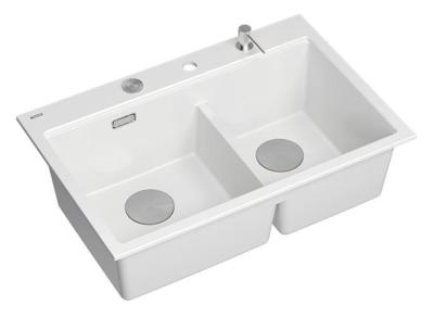 Quadri Hard Rock Doble Fregadero de Granito Blanco de 76x50 cm con tapón de acero inoxidable y accesorios 1208971398