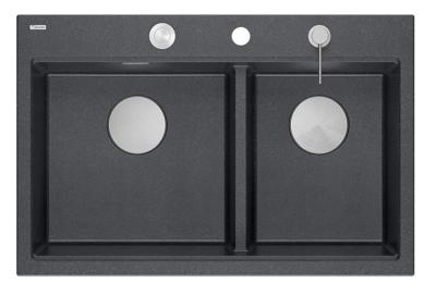 Quadri Hard Rock Doble Antracita Granito Montaje Fregadero 76x50 cm con tapón de acero inoxidable y accesorios 1208971399