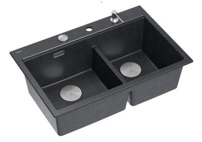 Quadri Hard Rock Doble Antracita Granito Montaje Fregadero 76x50 cm con tapón de acero inoxidable y accesorios 1208971399