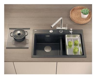 Quadri Hard Rock Doble Antracita Granito Montaje Fregadero 76x50 cm con tapón de acero inoxidable y accesorios 1208971399