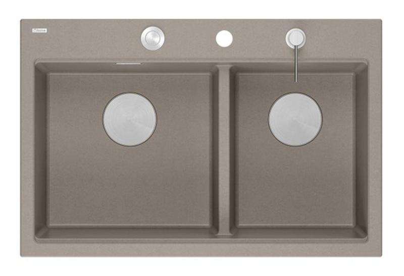 Quadri Hard Rock Doble Taupe Granito Montaje Superficial Lavabo 76x50 cm con tapón de acero inoxidable y accesorios 1208971402