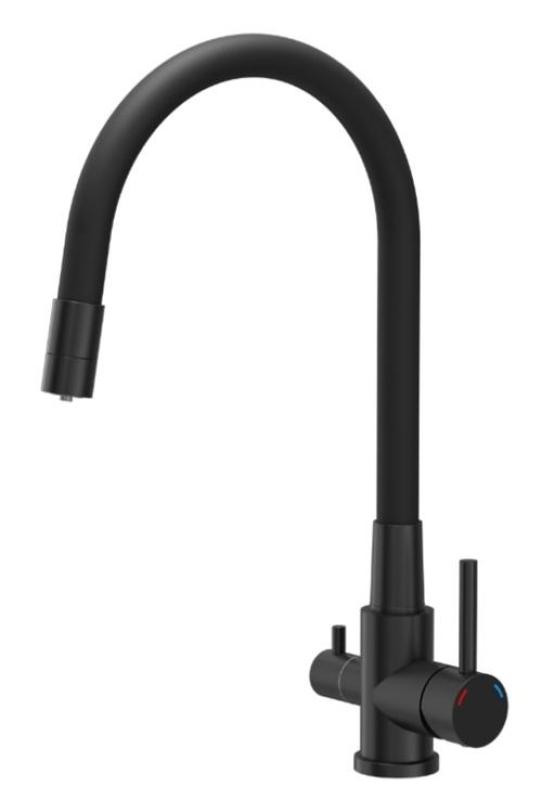 Grifo de cocina Quadri Selene Negro 3 vías con salida flexible y conexión adicional para agua filtrada 1208971406