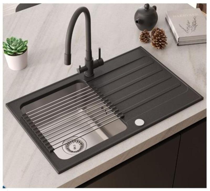 Grifo de cocina Quadri Selene Negro 3 vías con salida flexible y conexión adicional para agua filtrada 1208971406