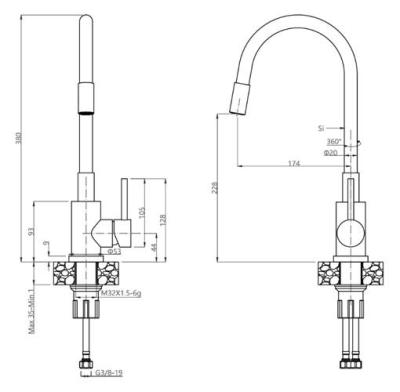 Quadri Bristol kitchen mixer tap gold with flexible white spout 1208971408