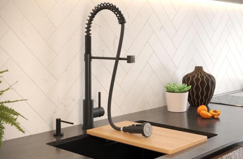 Quadri Redwick grifo de cocina negro con salida semi-flexible y ducha con 2 tipos de chorro más función de parada de agua 1208971410