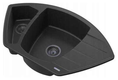 Graniteland Monte Fregadero de esquina de granito negro empotrado 901x538mm con tapón de acero inoxidable 1208971413