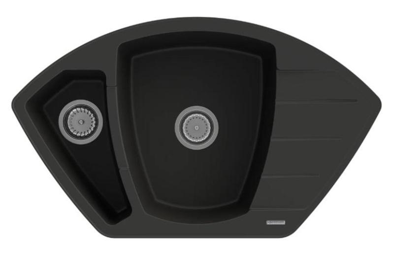 Graniteland Monte Fregadero de esquina de granito negro empotrado 901x538mm con tapón de acero inoxidable 1208971413
