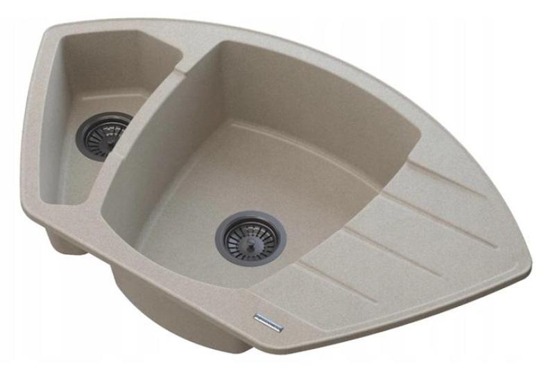 Graniteland Monte Beige Granito Fregadero de esquina de montaje 901x538mm con tapón de acero inoxidable 1208971414