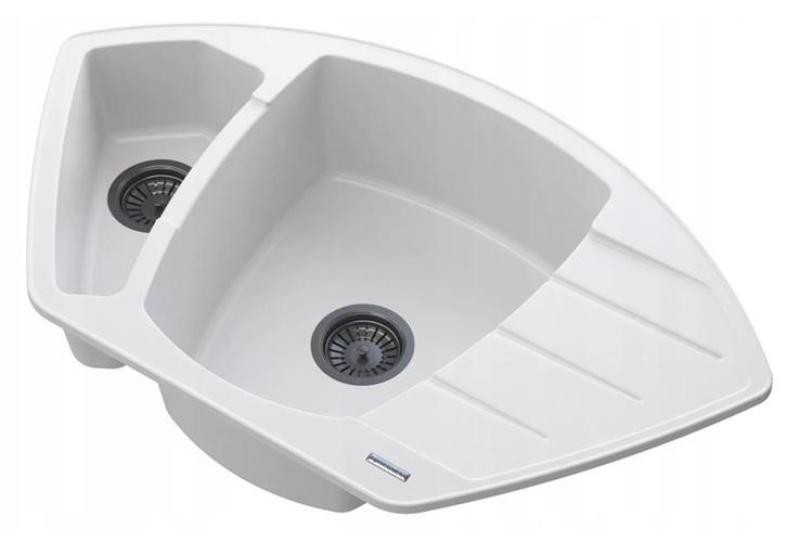 Graniteland Monte Lavabo de esquina de granito blanco empotrado 901x538mm con tapón de acero inoxidable 1208971415