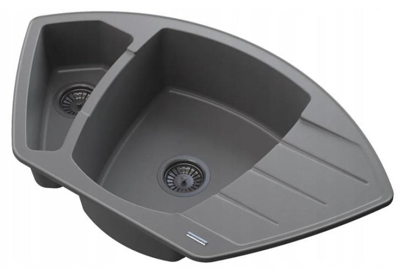 Graniteland Monte Encimera de granito gris con fregadero de esquina 901x538mm con tapón de acero inoxidable 1208971416