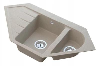 Graniteland Amiata Granito beige Fregadero de esquina empotrado 965x496mm con tapón de acero inoxidable 1208971417