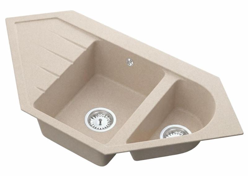 Graniteland Amiata Fregadero angular de granito beige para montaje sobre encimera 955 x 489 mm con tapón de acero inoxidable 1208971417