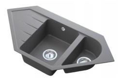Graniteland Amiata Granito gris Fregadero de esquina empotrado 965x496mm con tapón de acero inoxidable 1208971419