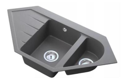 Graniteland Amiata Granito gris Fregadero de esquina empotrado 965x496mm con tapón de acero inoxidable 1208971419