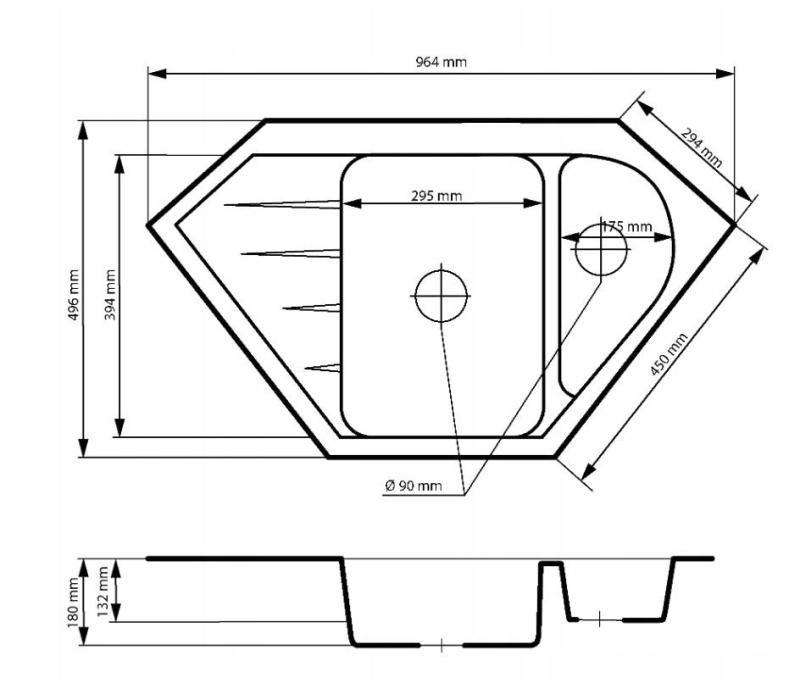Graniteland Amiata Granito gris Fregadero de esquina empotrado 965x496mm con tapón de acero inoxidable 1208971419