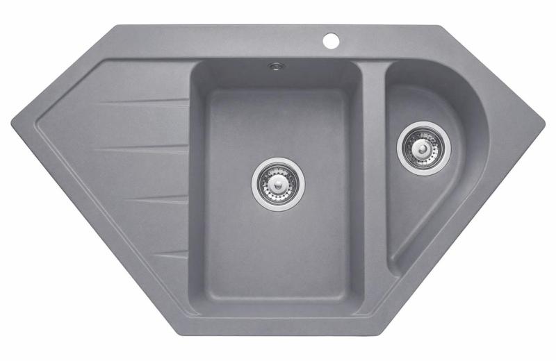 Graniteland Amiata Fregadero angular gris granito sobre encimera 955 x 489 mm con tapón de acero inoxidable 1208971419