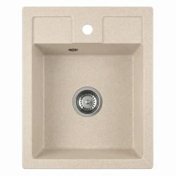 Graniteland Prest Lavabo beige de granito Tapwing con banco de agujero para grifo de montaje en superficie 400x500mm con tapón de acero inoxidable 1208971422
