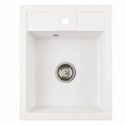 Graniteland Prest Lavabo blanco de granito Tapwing con orificio para grifo de montaje en superficie 400x500mm con enchufe de acero inoxidable 1208971424