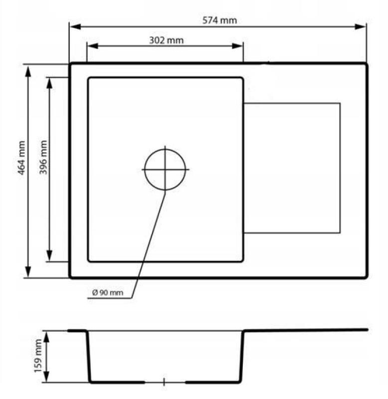 Graniteland Nex Fregadero de granito negro con zona de escurrido 574x464 mm 1208971428