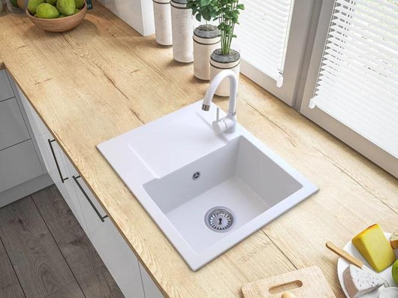 Graniteland Nex Fregadero blanco de granito con zona de escurrido 574x464 mm 1208971430