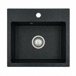 Graniteland Nera Fregadero de Granito 45x42 cm Look de Piedra Dura de Arduin Montaje con Banco de Orificio para Grifo y Tapón de Acero Inoxidable 1208971432