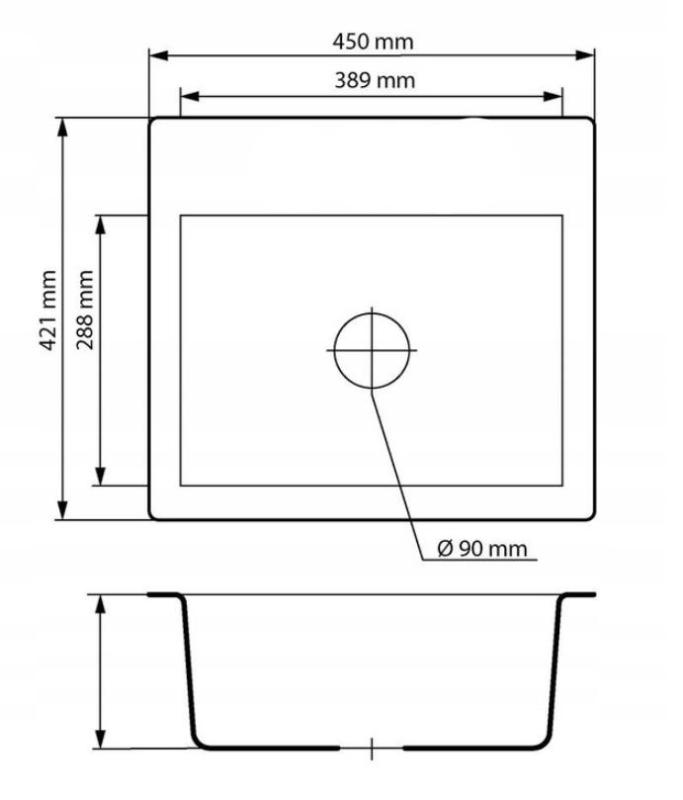 Graniteland Nera Fregadero de Granito 45x42 cm Beige Montaje con Banco de Grifos y Tapón de Acero Inoxidable 1208971434