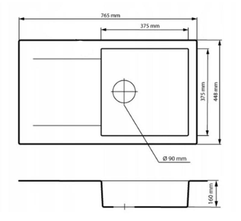 Graniteland Liri Granito Azulino aspecto de piedra dura fregadero con zona de escurrido 765x448 mm 1208971437