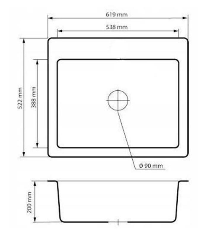 Graniteland Vastone Fregadero de Granito 619x522 mm Aspecto de Piedra Azul Montaje con Banco de Grifos y Tapón de Acero Inoxidable 1208971442