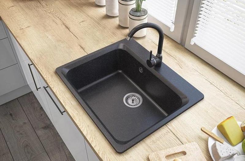 Graniteland Vastone Fregadero de Granito 619x522 mm Aspecto de Piedra Azul Montaje con Banco de Grifos y Tapón de Acero Inoxidable 1208971442