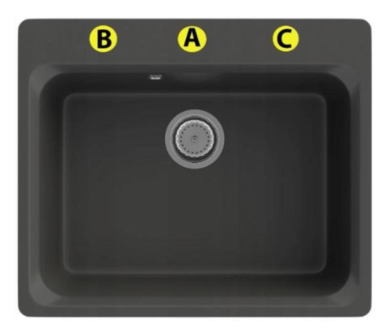 Graniteland Vastone Lavabo de Granito 619x522 mm Negro de Montaje con Banco de Orificio para Grifo y Tapón de Acero Inoxidable 1208971443