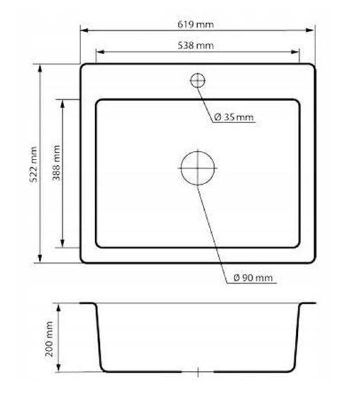 Graniteland Vastone Fregadero de Granito de 619x522 mm Blanco con Orificio para Grifo y Tapón de Acero Inoxidable 1208971445