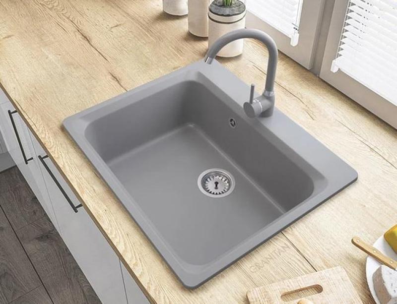 Graniteland Vastone Fregadero de Granito 619x522 mm Gris Empotrado con Agujero para Grifo y Enchufe de Acero Inoxidable 1208971448