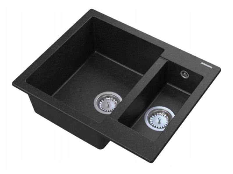 Graniteland Adda Granito negro 1.5 Fregadero de encimera 600x495mm 1208971454