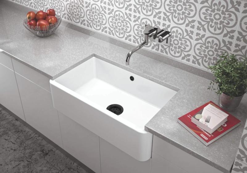 Ausmann Ceramic Mira Lavabo de cerámica blanco - Subestructura e interestructura 795 x 460 mm con tapón negro 1208971469