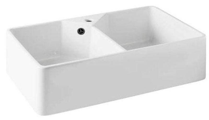 Ausmann Ceramic Mira Cerámica Blanca Doble Fregadero - Submontaje e Intermedio 793 x 450 mm con orificio para grifo y tapón color Gun metal (Gris plomo) 1208971478