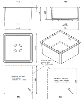 Ausmann Ceramic Ember Ceramic White Square Above Counter and Undermount Sink 40 x 40 cm with Copper Plug 1208971482