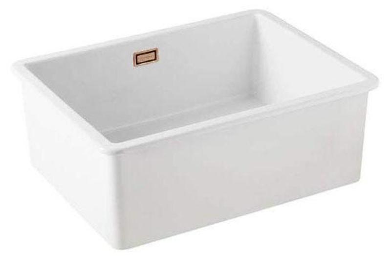 Ausmann Ceramic Ember Fregadero Cerámico Blanco - Montaje Superior e Inferior 54 x 40 cm con Tapón de Cobre 1208971492