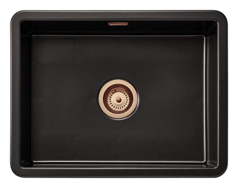Ausmann Ceramic Ember Fregadero de Cerámica Mate Negro - Montaje Superior e Inferior 54 x 40 cm con Tapón de Cobre 1208971497