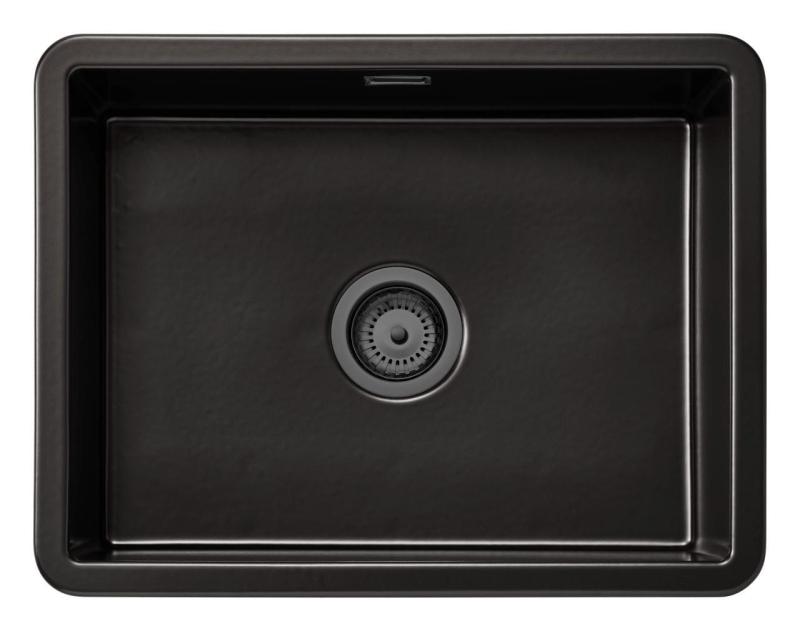 Ausmann Ceramic Ember Fregadero de Cerámica Mate Negro - Montaje Superior e Inferior 54 x 40 cm con tapón  color Gun metal ( Gris plomo)1208971498