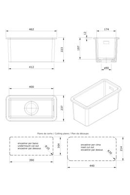 Ausmann Ceramic Ember Ceramic White Half Sink Top Mount and Undermount 174 x 400 mm with Black Plug 1208971504