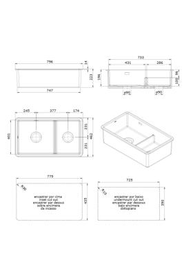 Ausmann Ceramic Ember Ceramic White One and a Half Bowl Sink Top Mount and Undermount 733 x 401 mm with Gold Plugs 1208971518