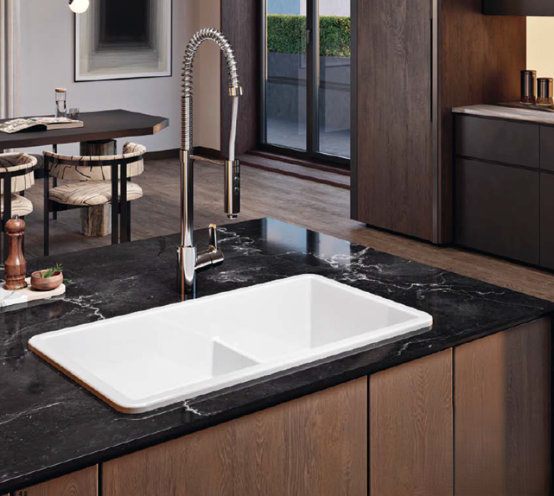 Ausmann Ceramic Ember Cerámica Blanca Un y medio Fregadero Empotrado y Submontaje 733 x 401 mm con Tapones de metal color Gun 1208971520