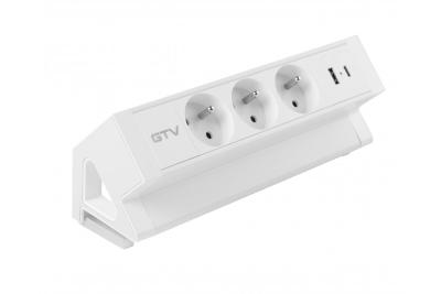 Basco furniture socket, 3 x socket with grounding, USB A+C, 1.5m cable, white with mounting