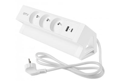Basco furniture socket, 3 x socket with grounding, USB A+C, 1.5m cable, white with mounting