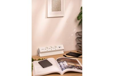Basco furniture socket, 3 x socket with grounding, USB A+C, 1.5m cable, white with mounting