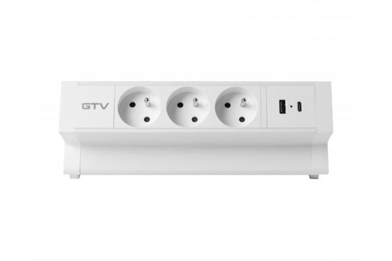 Enchufe de muebles Basco, 3 x enchufe con toma de tierra, USB A+C, cable de 1,5 m, blanco con montaje