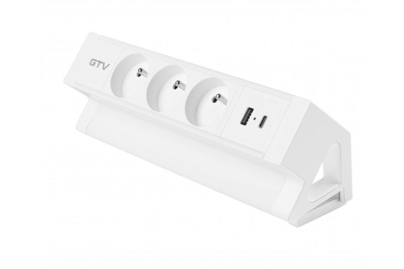 Enchufe de muebles Basco, 3 x enchufe con toma de tierra, USB A+C, cable de 1,5 m, blanco con montaje